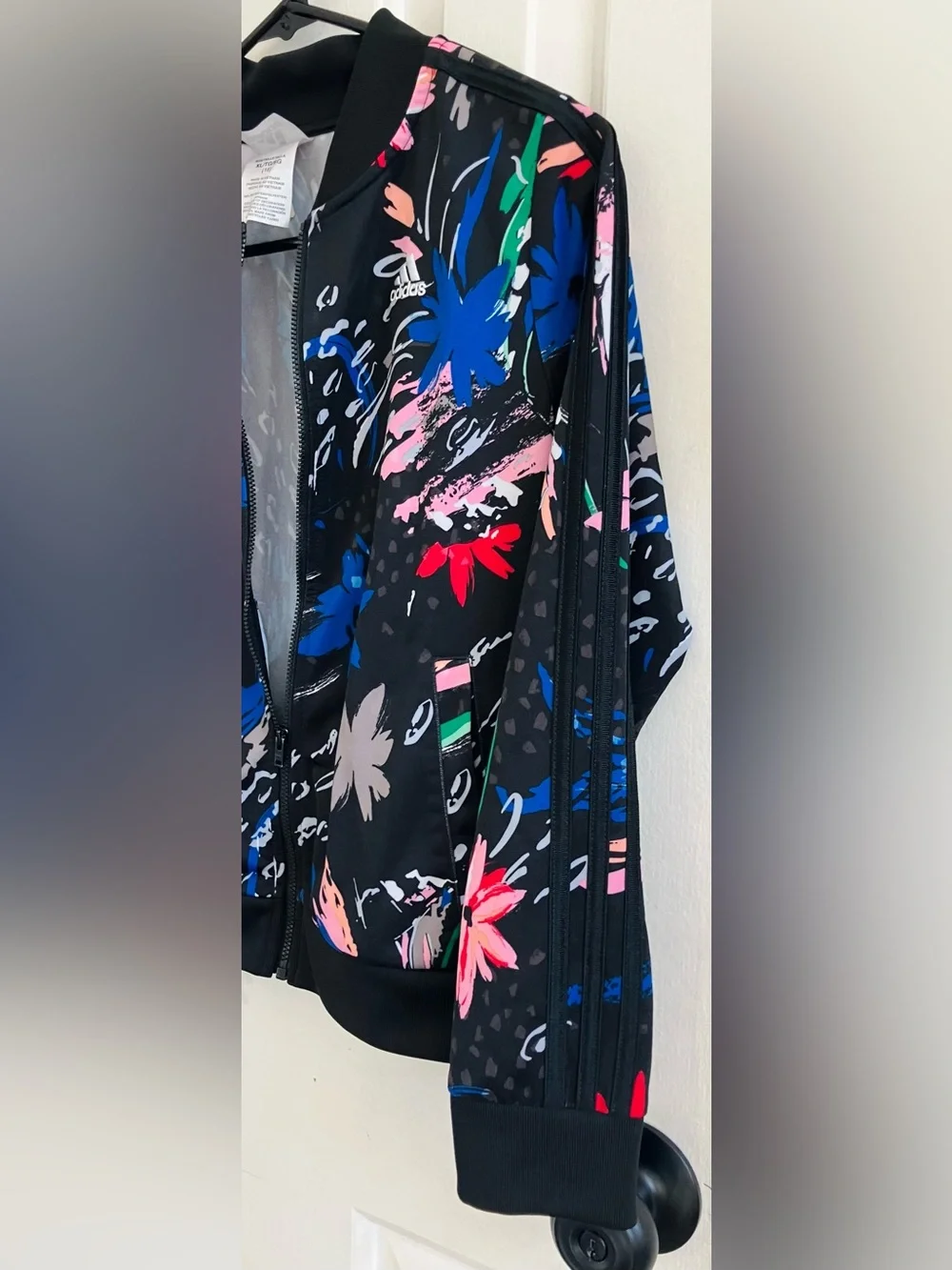 Girls Like New Adidas 3 Striped Black Floral Jacket , Beautiful Colors, Size 16